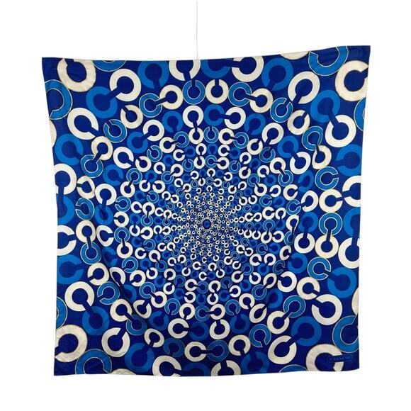 Coach Signature Silk Scarf Blue Circles 31 X 31 - Picture 1 of 6